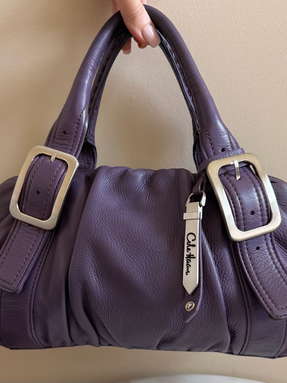 Cole Haan Purple & silver pebbled leather Satchel handbag Purse - Picture 2 of 9